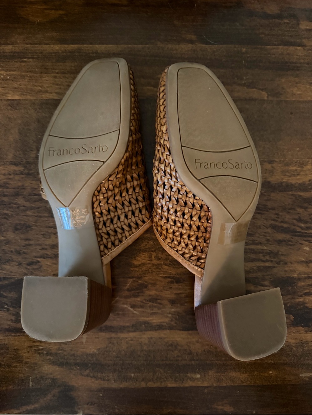 Franco Sarto Woven Leather Mules in Cognac Brown - Picture 7 of 10